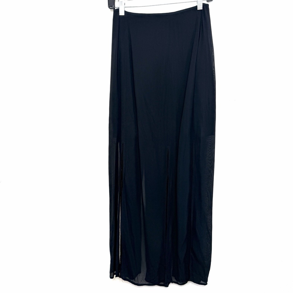Vintage Tadashi Black Rayon Multi Slit Skirt Womens Size 4 Old‎ Money Mob Wife